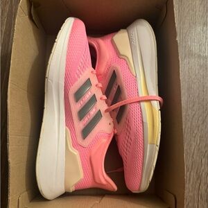 New women’s Adidas Barbie pink running shoes, size 8.5